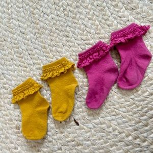 Little stocing co baby toddler girl used socks set yellow mustard pink crochet